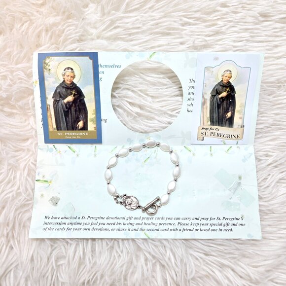 †St.Peregrine Good Health Saint Anthony Prayer Pearlized Beaded Toggle Bracelet - Picture 3 of 4